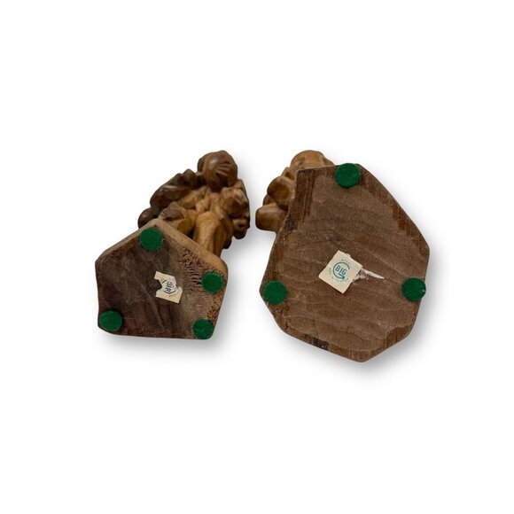 Vintage Pair of Carved Wood Sculptures Of an Old Man With Backpack 9" Tall - Picture 10 of 10